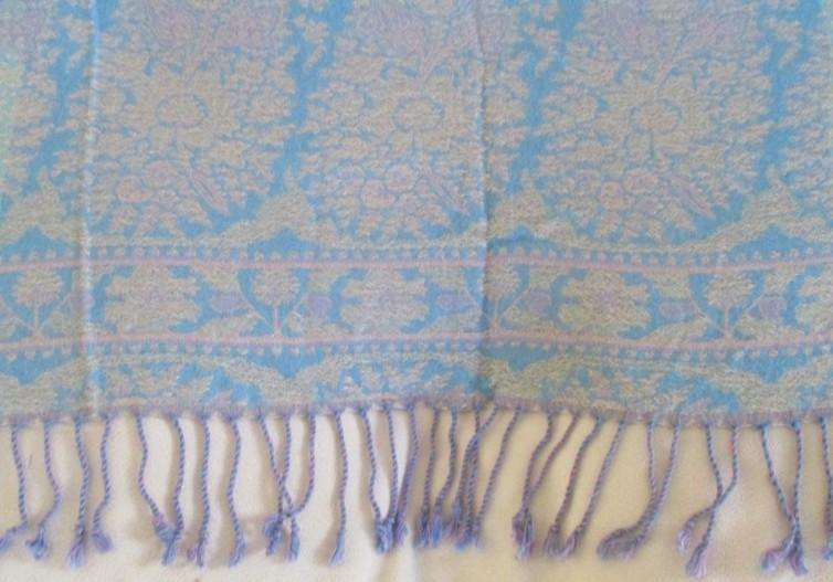 Beautiful long reversable Pashmina/Throw in pretty powder blue and pink colours