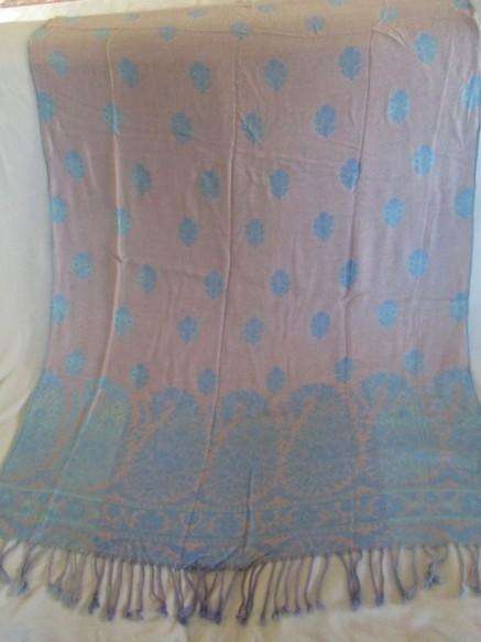 Beautiful long reversable Pashmina/Throw in pretty powder blue and pink colours