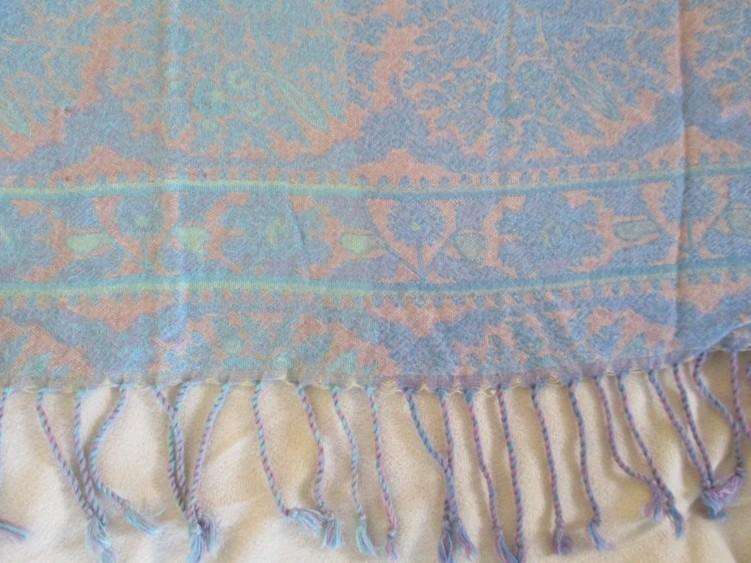 Beautiful long reversable Pashmina/Throw in pretty powder blue and pink colours