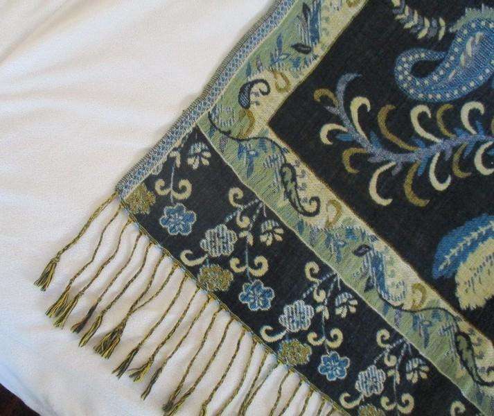 Beautiful long reversable Pashmina/Throw in shades of blue