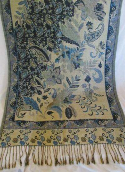 Beautiful long reversable Pashmina/Throw in shades of blue