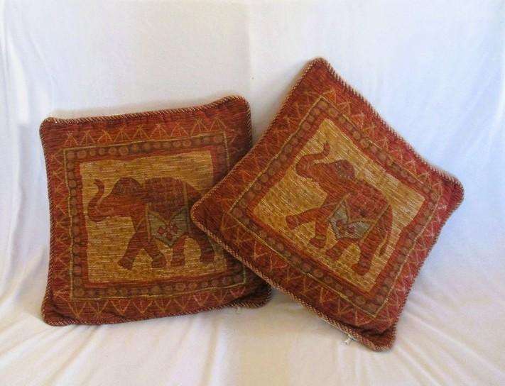 Two beautiful woven Indian cushions with elephant design - great condition