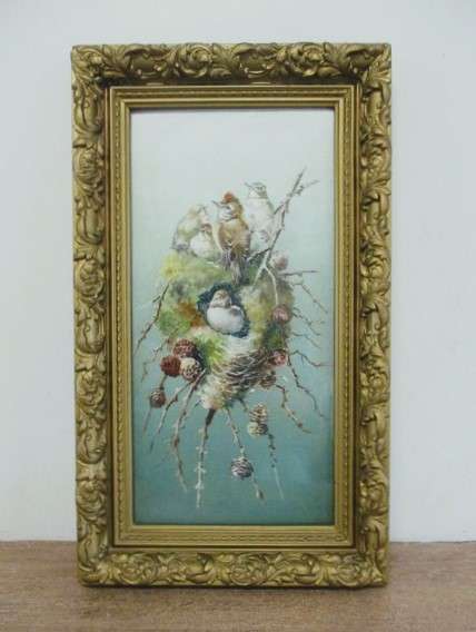 For Regina only - Antique original oil painting of birds on branch PLUS two Framed French tapestries