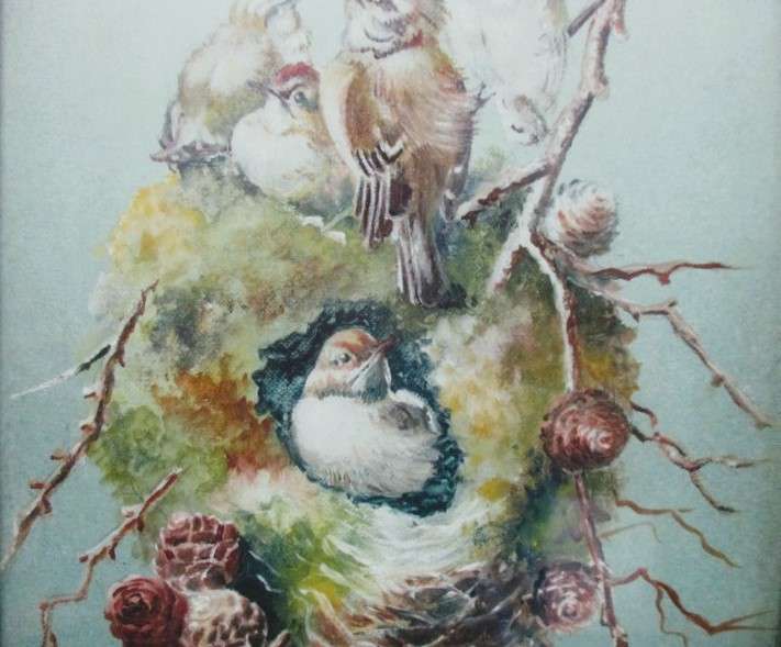 For Regina only - Antique original oil painting of birds on branch PLUS two Framed French tapestries