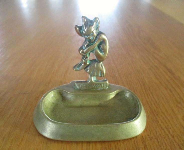 Vintage solid brass pin dish from Cornwall - pixie sitting on toadstool