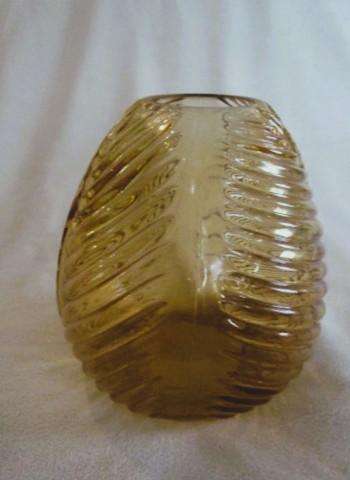 Vintage amber moulded glass vase with cabbage leaf pattern