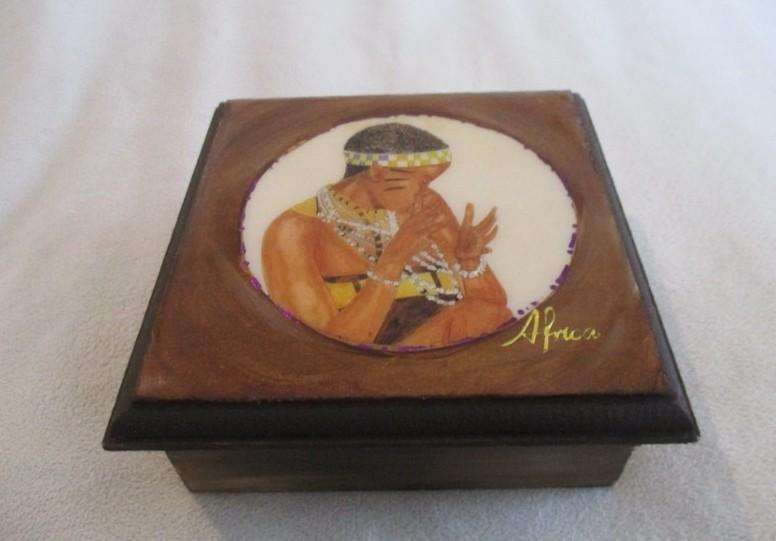 Africa - Boxed set  of hand painted wooden coasters depicting traditional headgear