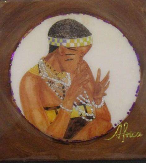 Africa - Boxed set  of hand painted wooden coasters depicting traditional headgear