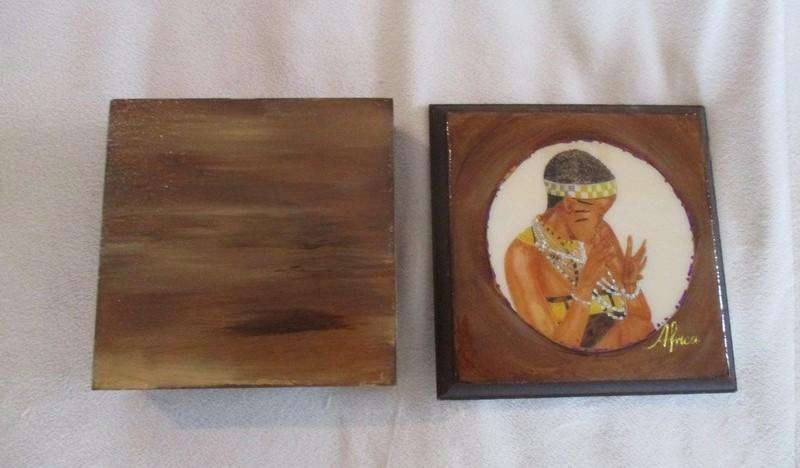 Africa - Boxed set  of hand painted wooden coasters depicting traditional headgear