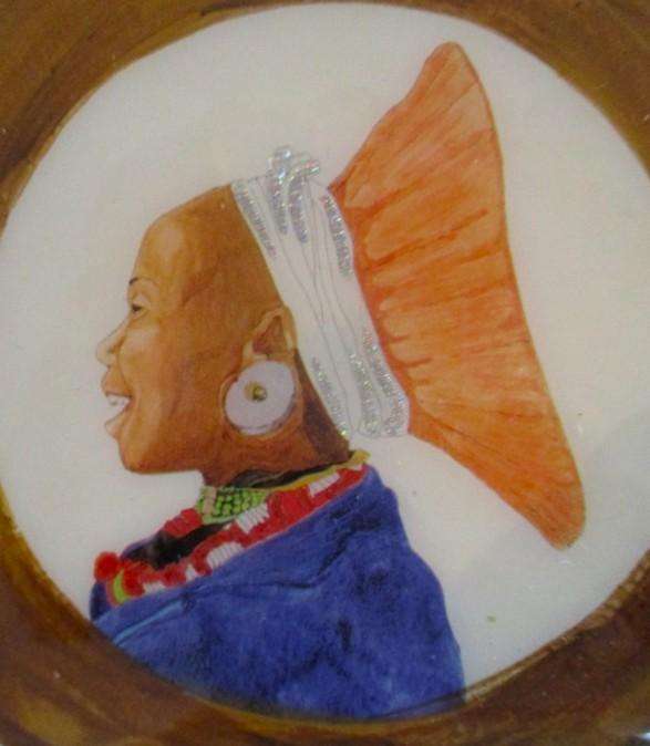 Africa - Boxed set  of hand painted wooden coasters depicting traditional headgear