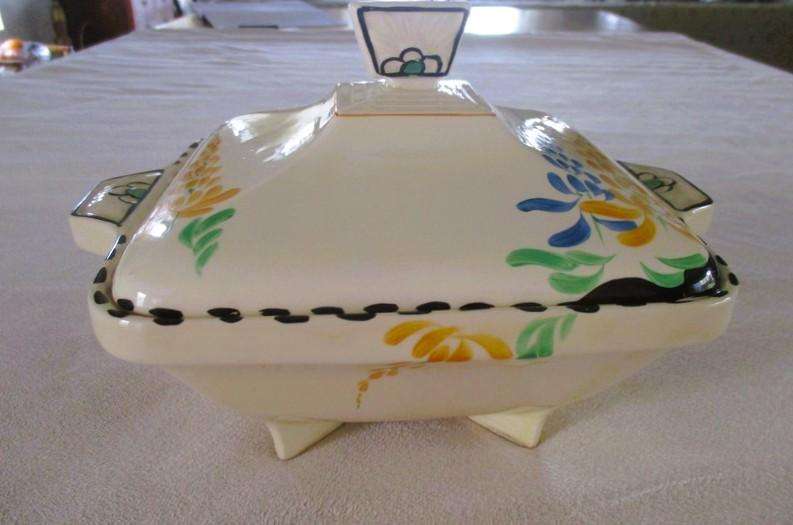 No.1 - Rare 1930's Art Deco Burleigh Ware Zenith dish/tureen with blue and yellow lupins