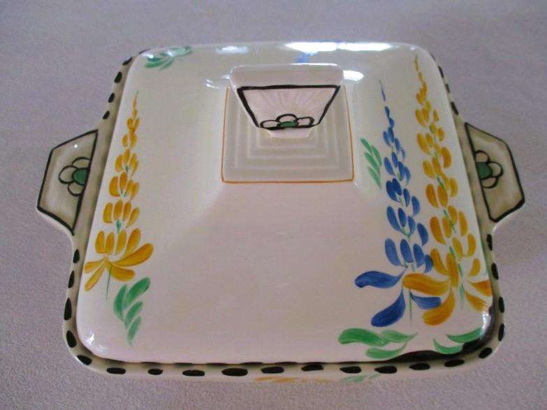 No.1 - Rare 1930's Art Deco Burleigh Ware Zenith dish/tureen with blue and yellow lupins