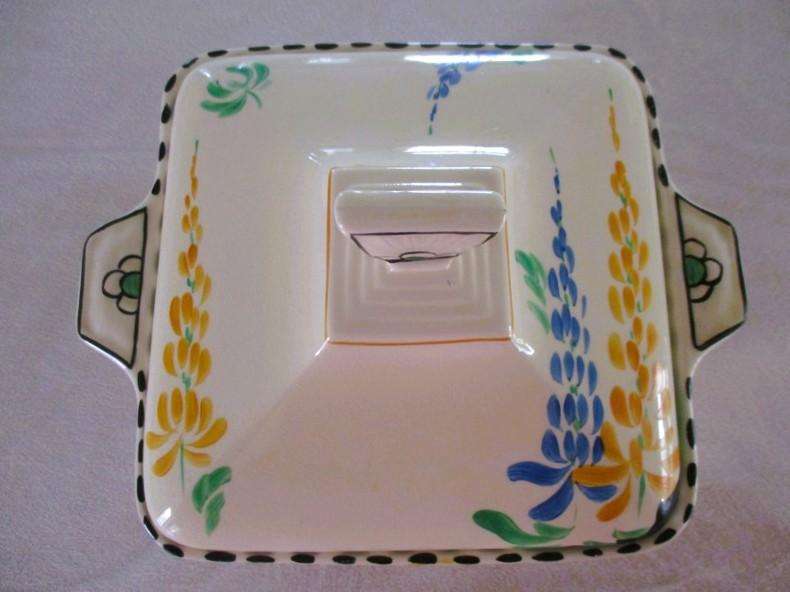 No.3 - Rare 1930's Art Deco Burleigh Ware Zenith dish/tureen with blue and yellow lupins