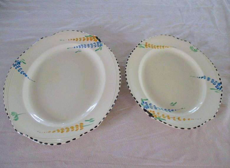 Rare 1930's Art Deco Burleigh Ware Zenith large serving platters with blue and yellow lupins