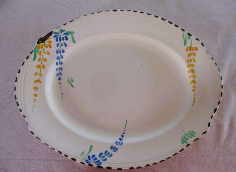 Rare 1930's Art Deco Burleigh Ware Zenith large serving platters with blue and yellow lupins