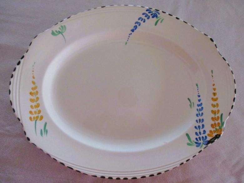 Rare 1930's Art Deco Burleigh Ware Zenith large serving platters with blue and yellow lupins