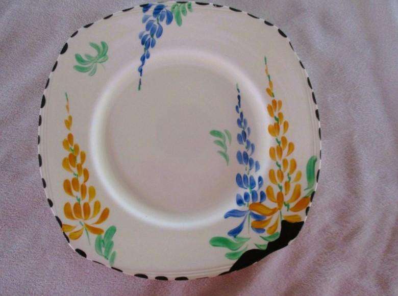 Set 1. - Rare 1930's Art Deco Burleigh Ware Zenith 16 piece dinner set  with blue and yellow lupins