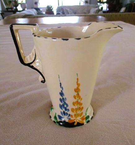 Rare 1930's Art Deco Burleigh Ware Zenith creamer/ milk jug with blue and yellow lupins