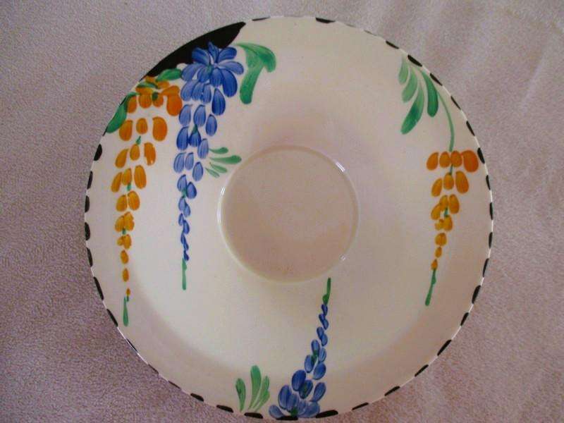 Four rare 1930's Art Deco Burleigh Ware Zenith trios with blue and yellow lupins