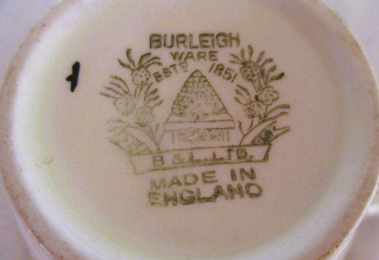 Four rare 1930's Art Deco Burleigh Ware Zenith trios with blue and yellow lupins