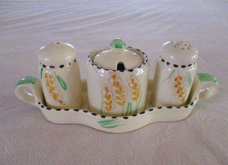 Vintage 1930's Art Deco Burleigh Ware cruet set on stand - great condition