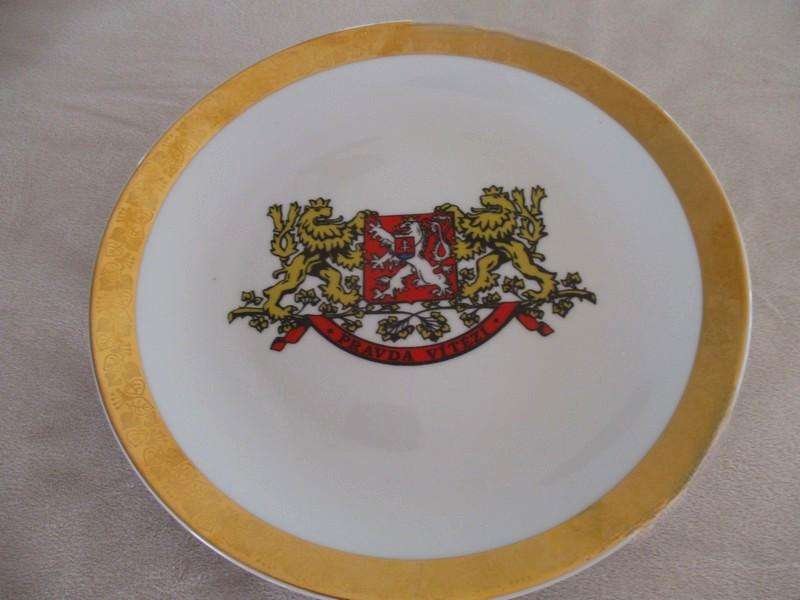 Two Czechoslovakia Bohemia fine porcelain plates with gold gilt rims
