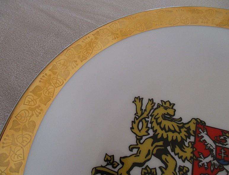 Two Czechoslovakia Bohemia fine porcelain plates with gold gilt rims