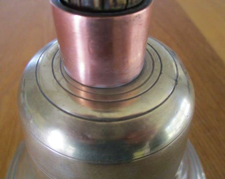 An old vintage solid brass, copper and wood school bell - 14cm diameter
