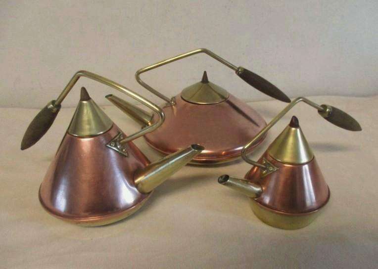 Art deco style copper & brass kettles to use & display - three different shapes & sizes by Talisman