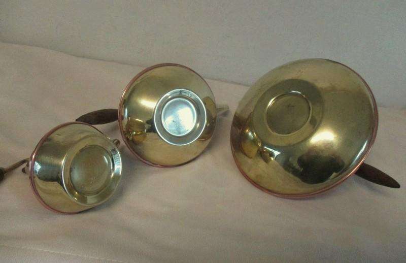 Art deco style copper & brass kettles to use & display - three different shapes & sizes by Talisman