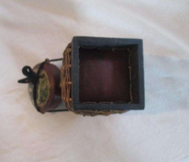 Vintage Thai rice seed box - hand painted wood with woven bamboo