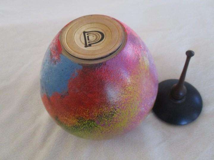 Artistic wood-turned box by Durham Woodturners, England with swirls of colour