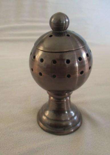 Small bronze tone metal incense burner