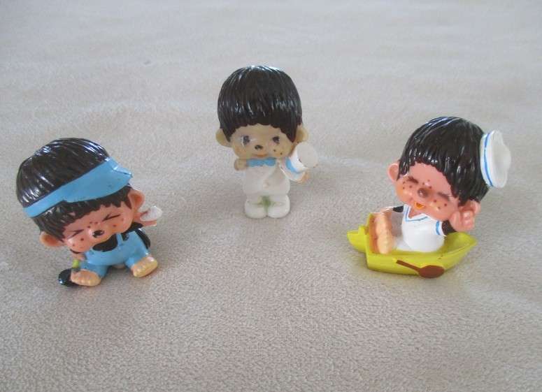 Cute and rare find!  Three vintage 1979 Sekiguchi Monchhichi PVC figures