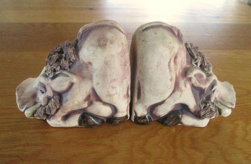 So original! a pair of large ceramic warthog bookends