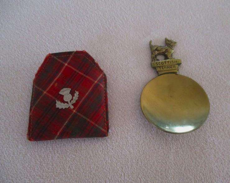 Delightfully Scottish - vintage brass tea caddy spoon with original pouch