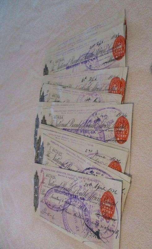 Batch of 25 antique 1926 National Bank of South Africa cheques in consecutive order