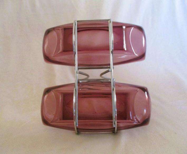 Stunning mulberry coloured glass and silver metal bon bon/candy/snack dish
