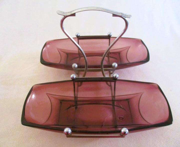 Stunning mulberry coloured glass and silver metal bon bon/candy/snack dish