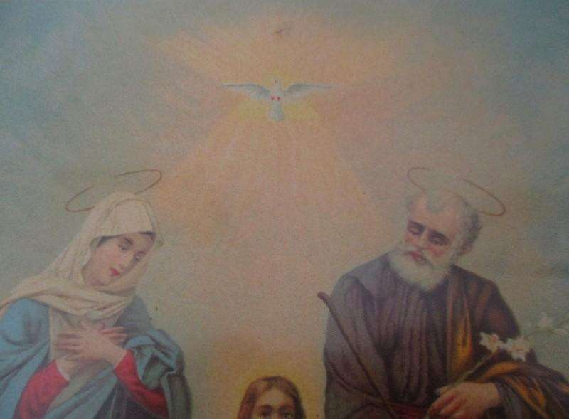 Vintage framed religious print of Holy Family printed in Switzerland - "S. Familia"