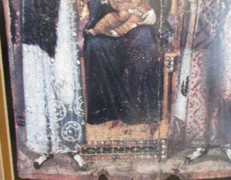Beautiful vintage framed religious print - Virgin & Child with angels and Saints George & Theodore