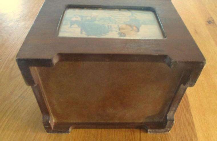 Large wooden box with photo frame function (two vintage postcards included)