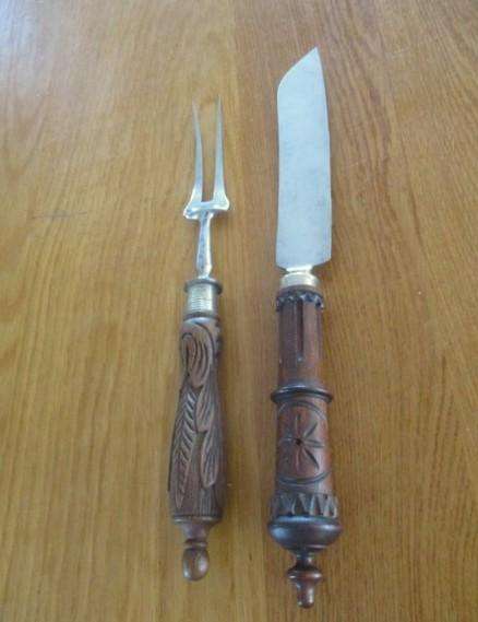 Vintage J.A. Henckels solingen carving set with carved wooden handles