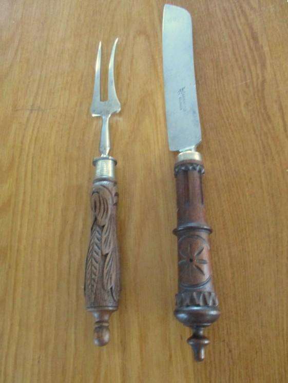Vintage J.A. Henckels solingen carving set with carved wooden handles