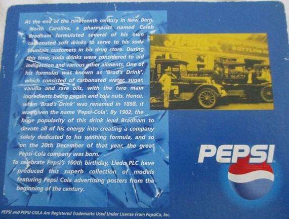 1. - Batch of eight very collectable Pepsi diecasts on card made in England by Lledo