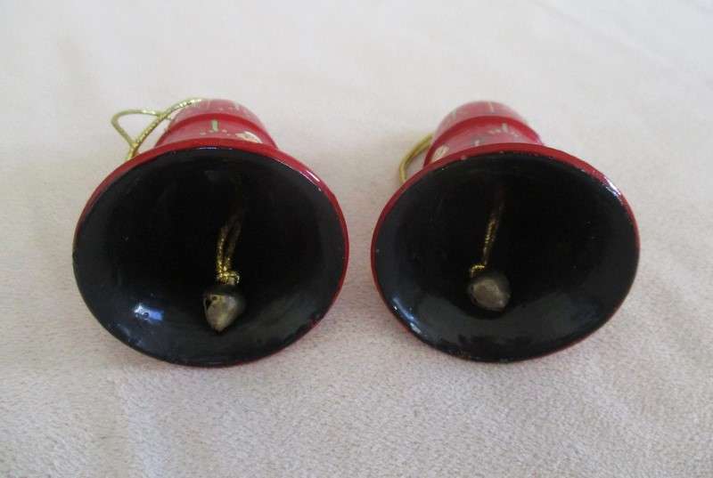 Two rather unique vintage Middle Eastern hand painted wooden Christmas bells