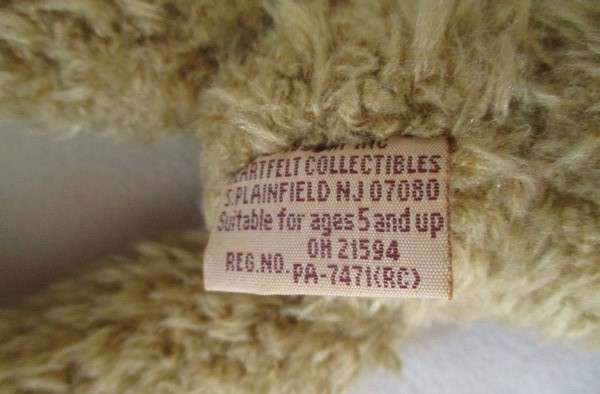Collectable "Heartfelt Collectibles" Teddy Bear with purposeful "antique bear" look