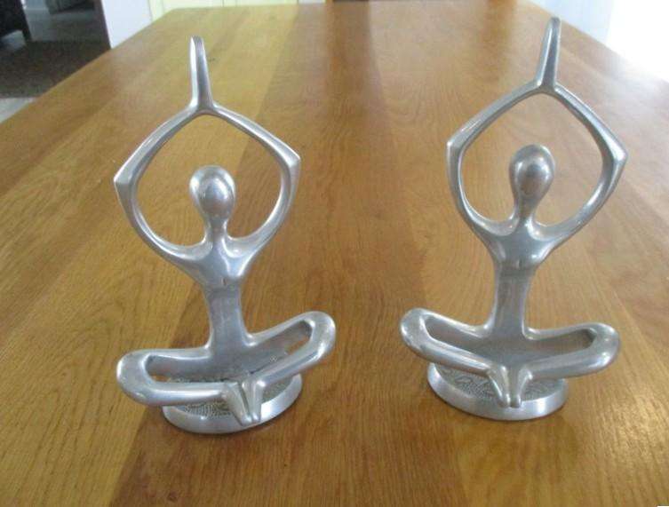 From India - two metal abstract art yoga statues