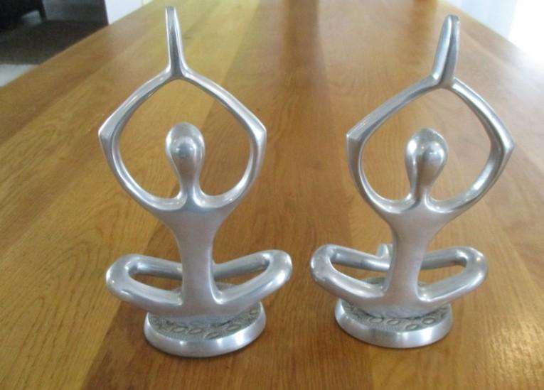 From India - two metal abstract art yoga statues