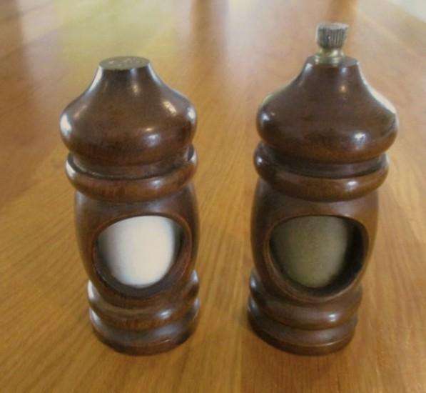 Wooden salt cellar and pepper grinder with handy "windows" - easy to see when refill required!
